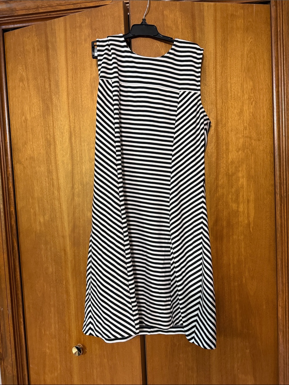 Michael Kors Black and White Striped Sleeveless Midi Dress